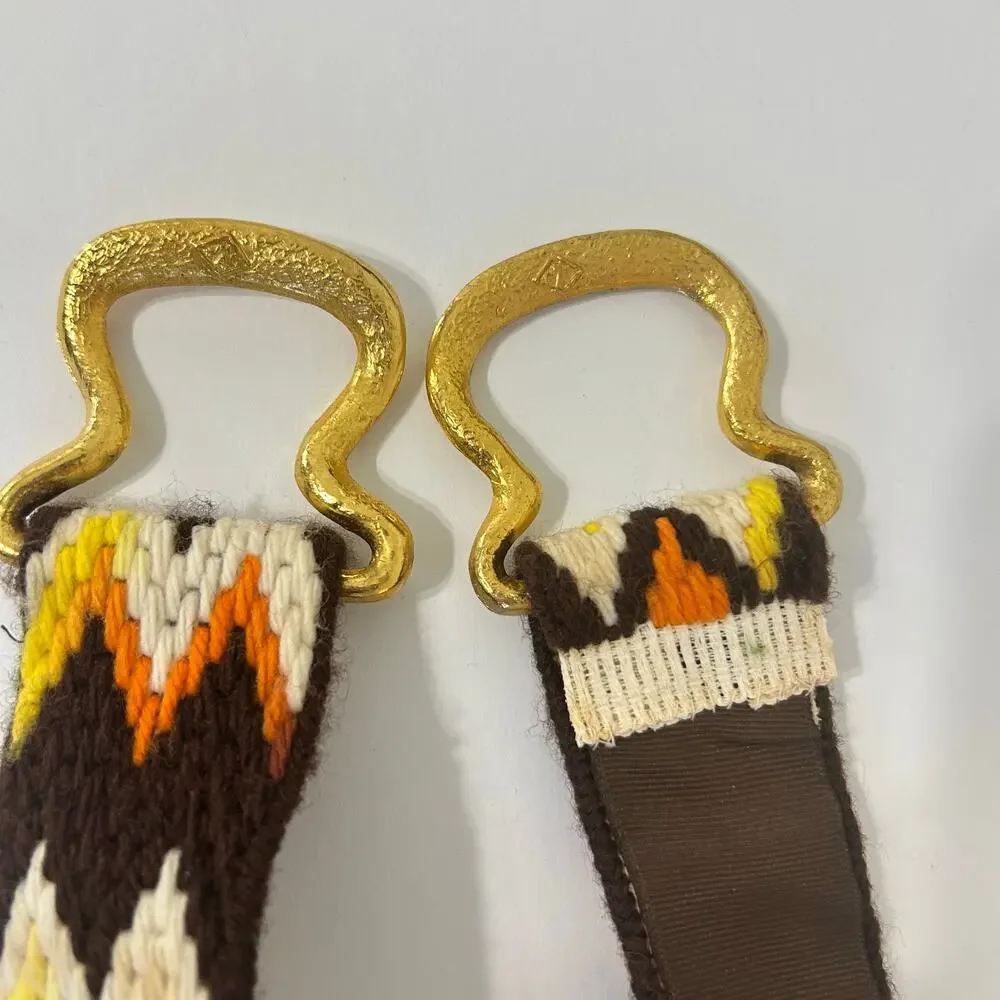 Woven Belt Vintage Gold Colorful Boho Yarn Tapestry Carpet Western Handmade FLAW